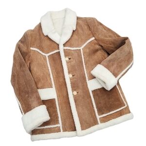 Vintage Shearling Suede Jacket, Tan/ Cream, Women's Medium, Men's Small